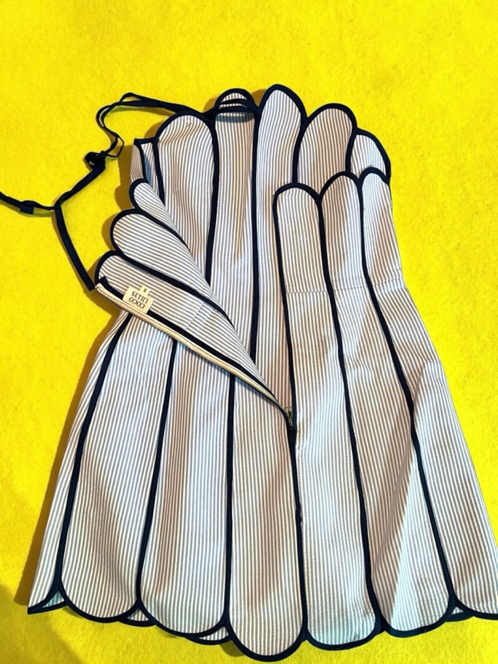 Navy & White Striped Scallop-Hem Mini Dress - Picture 2 of 6